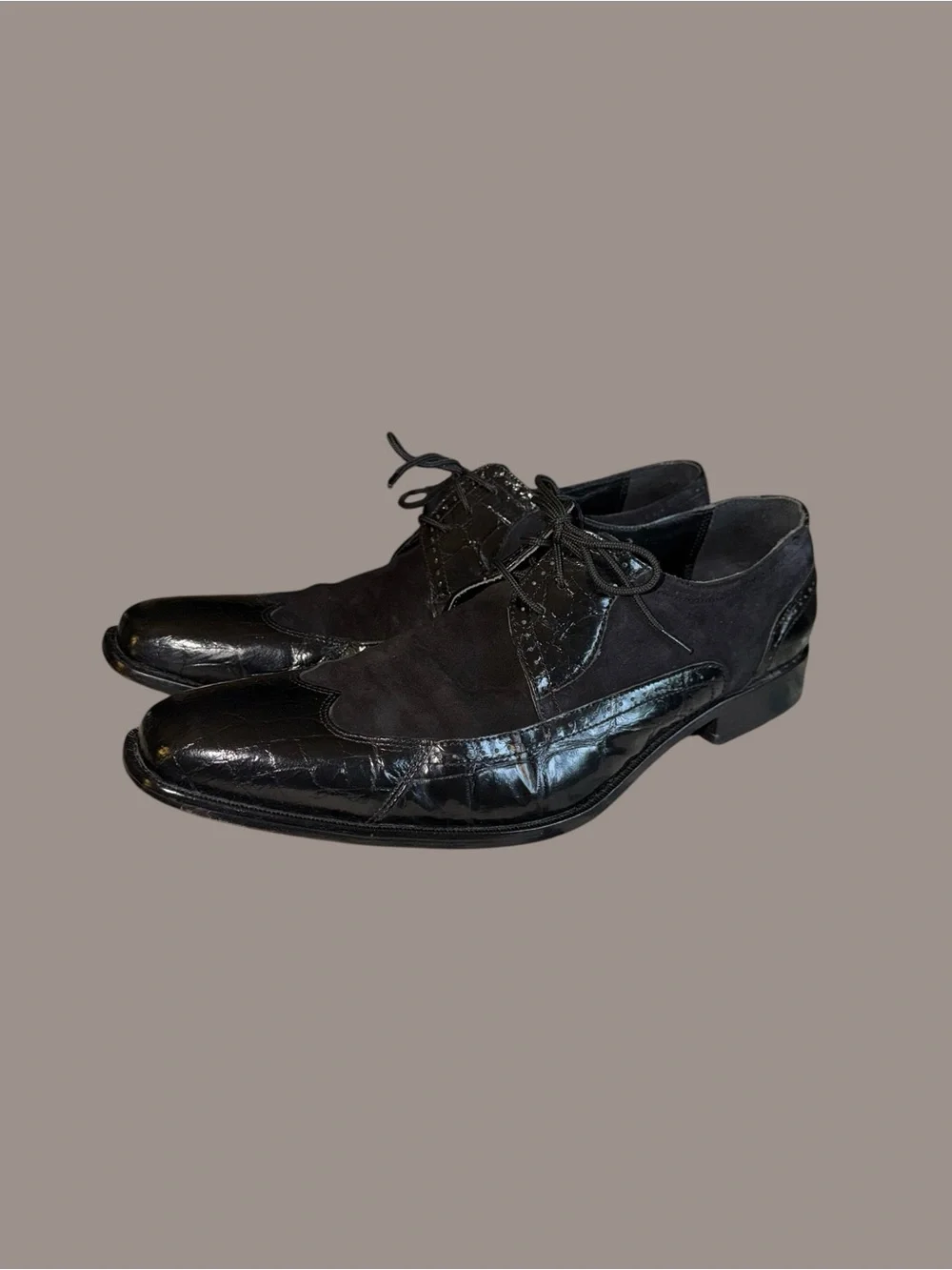 VTG Giorgio Brutini Black Croc Embossed Suede Wingtip Oxfords Men's 13 Y2K